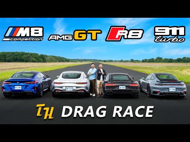 New AMG GT vs M8 Comp vs Audi R8 vs 911 Turbo // DRAG & ROLL RACE