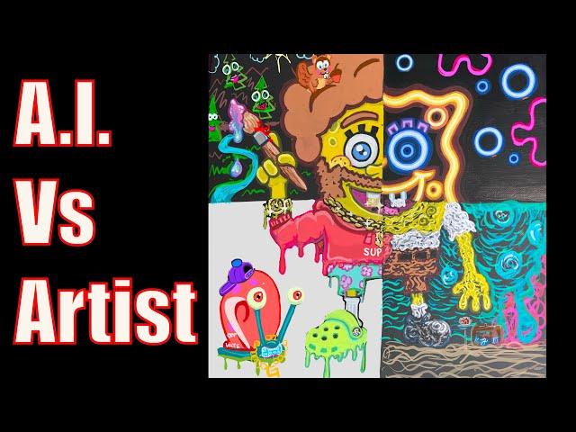 A.I. Vs Pro Artist - Drawing SpongeBob In 4 Different Styles | STiCKY Art