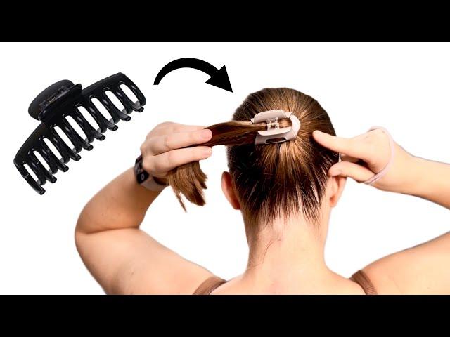 Easy two minutes Hairstyles with clutcher . High bun for short hair.