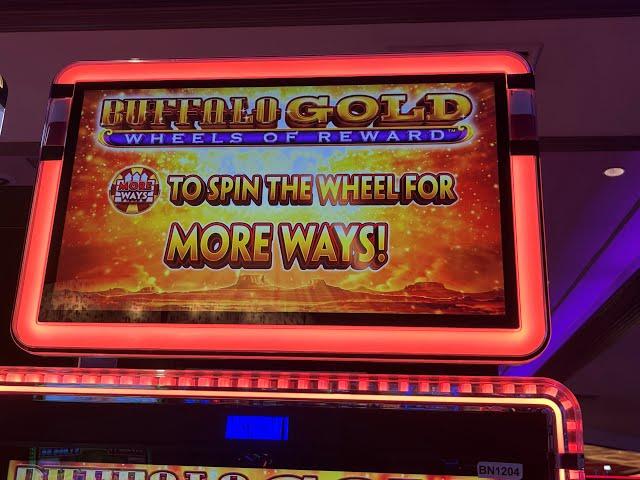 Free spin feature triggered on Buffalo Gold slot machine.