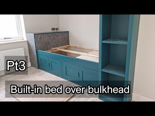 Built-in bed over bulkhead build Pt3 - Finishing the bed frame, cutting finger pull handles in doors