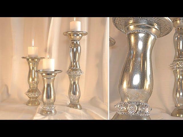 Shiny Silver w/Golden Sparkles Candle Holder Set - DT DIY