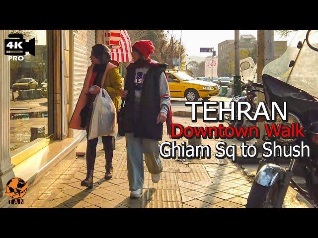 Tehran walking Tour on Downtown Ghiam or Qiyam Sq to Shoosh Walking Tour Tehran City Iran walk 4k