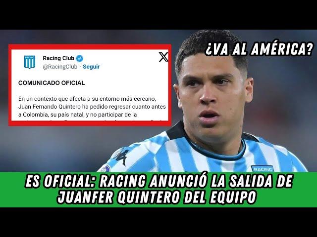 ES OFICIAL: Racing anunció la SALIDA de Juan Fernando Quintero del equipo