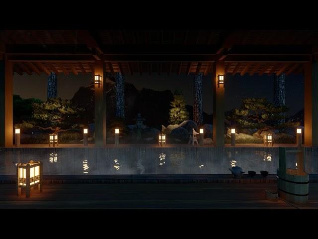 Alone night onsen asmr | outdoor bath atmosphere | sound for a good night's sleep