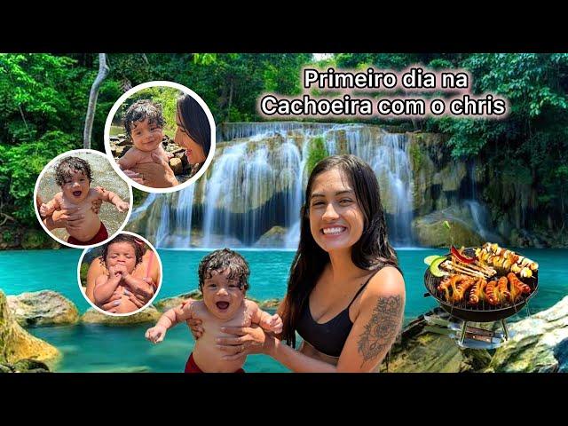 Primeiro banho de cachoeira do bebê Christopher com 4 meses *tomando banho de piscina* *vlog diario*