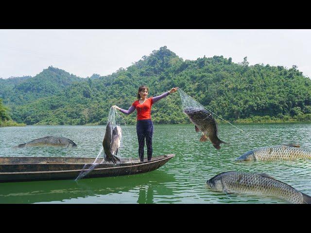 Casting Nets To Catch Many Big Fish On The Big Lake - Harvest many fish go to market sell