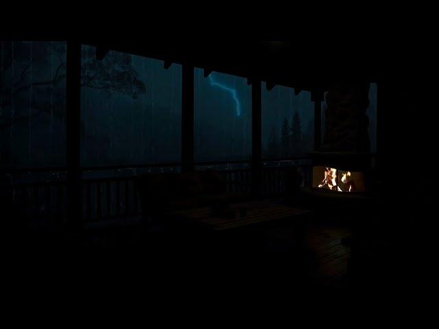 Easily Sink Into Relaxation on The Wooden Porch with The Heavy Rain Falling and Thunder️