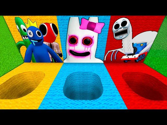 SURVIVAL IN ROUND PITS RAINBOW FRIENDS GARTEN OF BANBAN 2 CURSED THOMAS in Minecraft - Gameplay