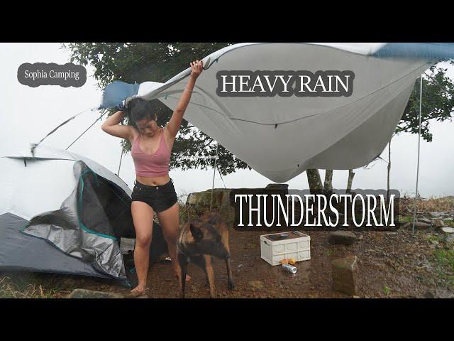 FULL 2 DAYS solo camping in HEAVY RAIN - THUNDERSTORM - on mountain TOP - in DEEP FOREST
