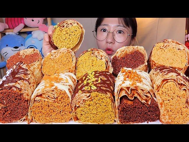 SUB) Dubai Chocolate Cardif Crepe  Eating Show. Dessert Mukbang