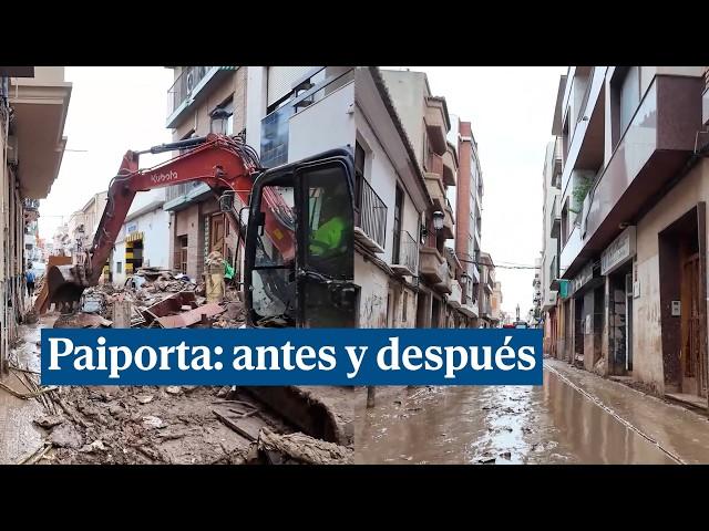 El antes y después en Paiporta tras las labores de reparación de los estragos de la DANA