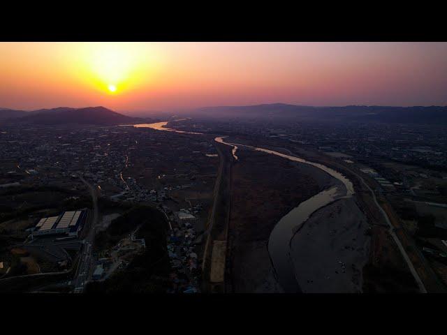 【和歌山】【風景】【夕暮れ】和歌山県紀ノ川市周辺をドローンで空撮　2022年3月