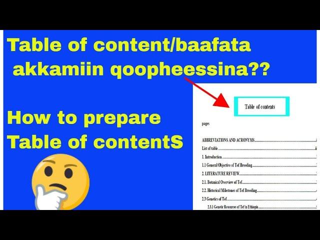 How To Prepare Automatic Table Of Contents!Baafata fuulaa akkamiin Qopheessina #O tube