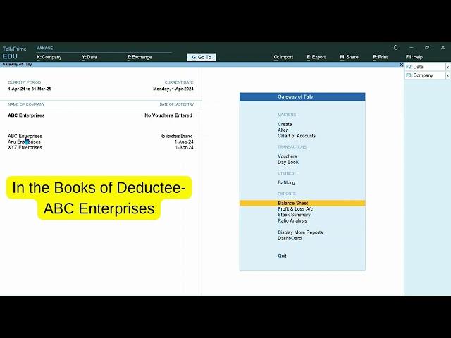 TDS on Purchase of Goods Sec 194Q in Tally Prime| Entry of TDS in the books of  Deductor - Deductee|