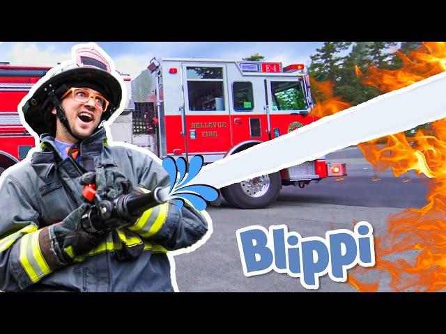 Blippi Visits a Firetruck Station Full Episode | Trains for Children | Train Song | Moonbug for Kids