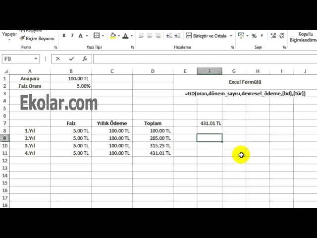 Excel Finans Anüite Hesaplama - Dönem Sonu Anüitelerin Gelecek Değeri - Annuities