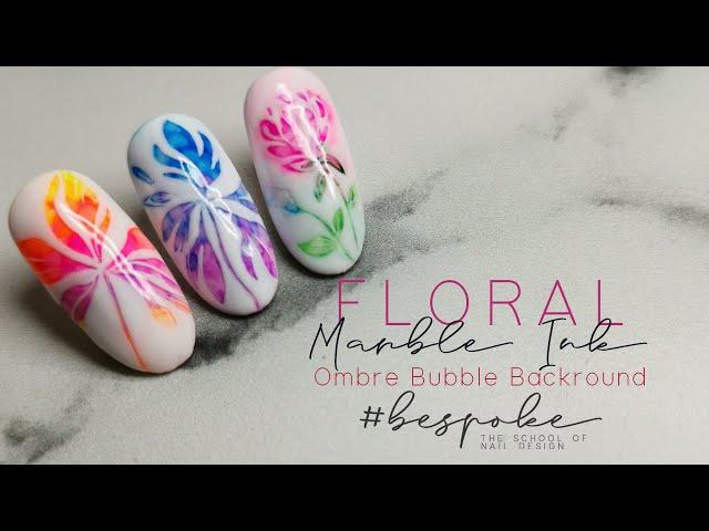 NAIL ART TUTORIAL  l  Neon bubble ombre flower nail design using nail art marble ink and gel paint.