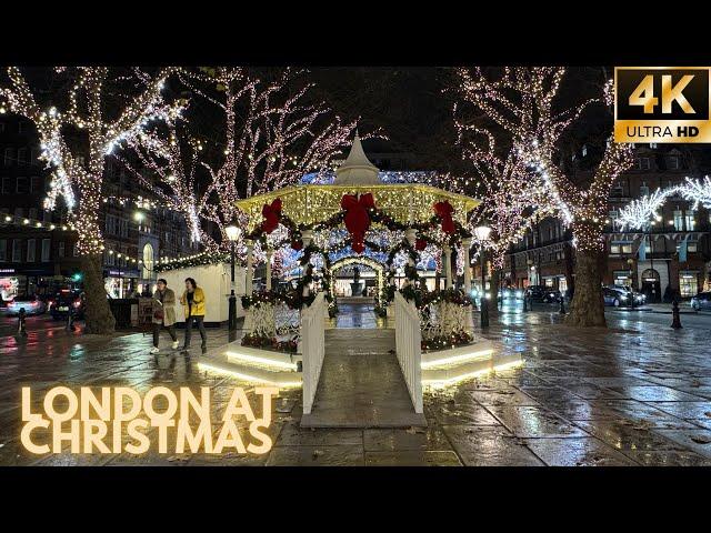  London Christmas Lights Tour in the Rain ️ | Belgravia & Chelsea in Wet & Windy Walk [4K]