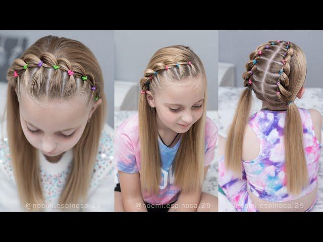 3 PEINADOS FACILES PARA NIÑAS CON TRENZA PULL THROUGH - PEINADOS CON LIGAS - PEINADOS FACILES