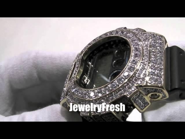 Big Stone VVS Lab Simulated Diamond Gold Custom G-Shock DW6900 JewelryFresh.com