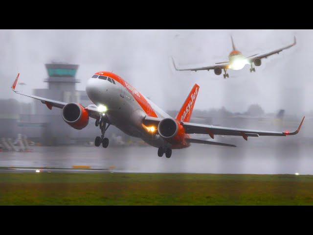 easyJet's Battling Strong Crosswind at Bristol Airport - WOBBLY Landing & Takeoff (4K)