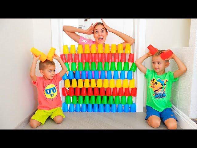 Vlad, Niki and Mom Play with colored cups - Funny stories for kids