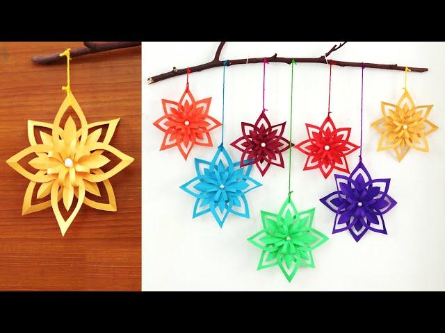 Simple Paper snowflake wall hanging | DIY easy paper crafts tutorial - Wall decoration ideas