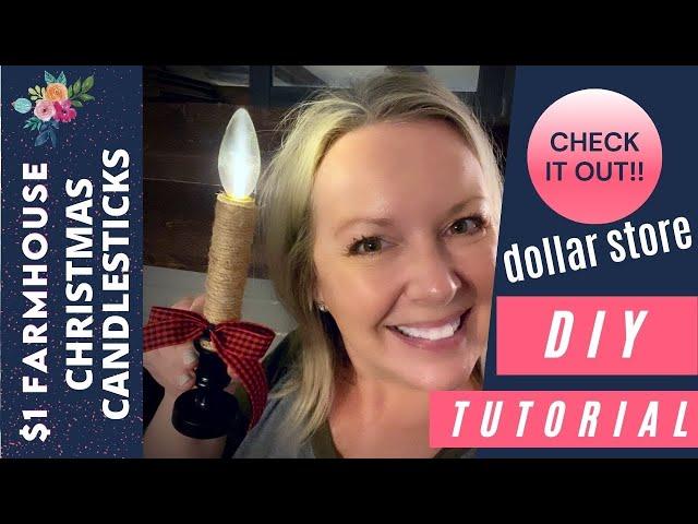 How to Make $1 Farmhouse Christmas Candlestick Decor