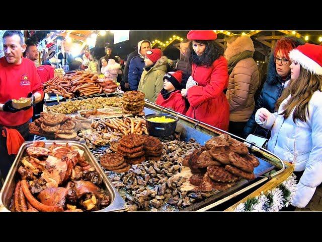 Street Food Fest in Bucharest, Romania. Christmas Market. 'Targul de Craciun'. Veal, Pork, Lamb