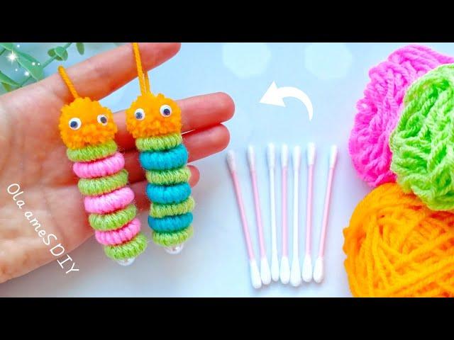 It's so Cute ️ Super Easy Caterpillar Making Idea with Cotton Buds - DIY Amazing Woolen Crafts