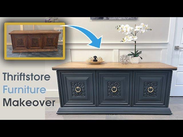 Thrift Store Furniture Makeover DIY Dark Blue Dresser