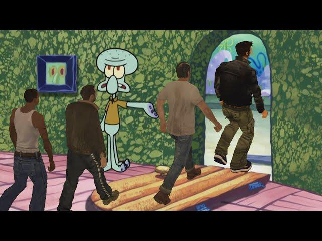 Squidward kicks every GTA protagonist out of his house