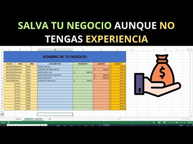  Lleva el control de LOS INGRESOS y GASTOS  de Tu NEGOCIO de forma FÁCIL : EXCEL PARA PRINCIPIANTES