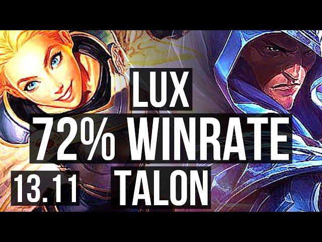 LUX vs TALON (MID) | 11/0/2, 72% winrate, 6 solo kills, Legendary | KR Master | 13.11