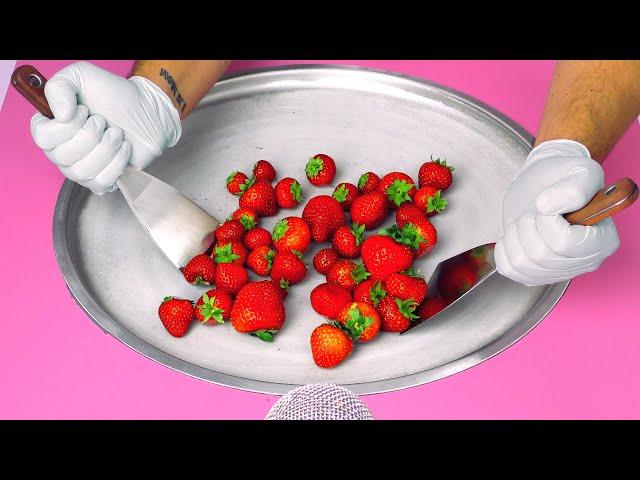 Strawberry Ice Cream ASMR | how to make Ice Cream Rolls out of fresh Strawberries - Street Food