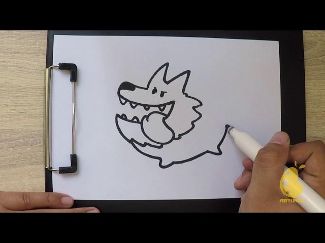 How to Draw easy Happy wolf