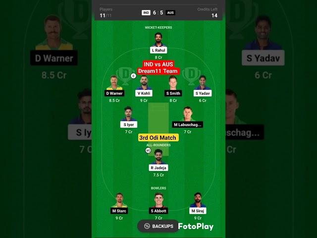 IND vs AUS dream11 prediction ll ind vs aus dream11 team ll ind vs aus 3rd odi match