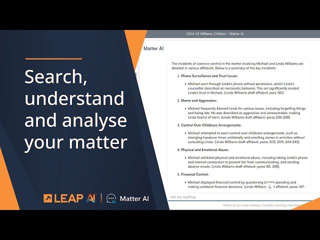 LEAP AI: Search, understand and analyse your legal matters in LEAP