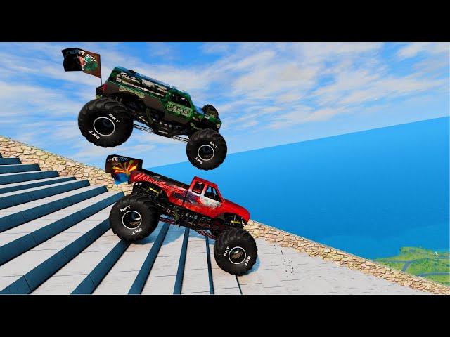 SUV 4x4 Cars VS Dangerous Stair Slope Challenge Driver #3 - BeamNG Driver