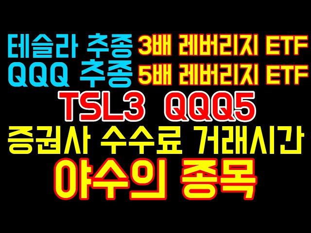 [야수의 종목] TSL3 QQQ5 사는방법 I 증권사 수수료 거래시간 I 테슬라 3배 레버리지 ETF I QQQ 5배 레버리지 ETF I TSL3 26.37% I QQQ5 12%