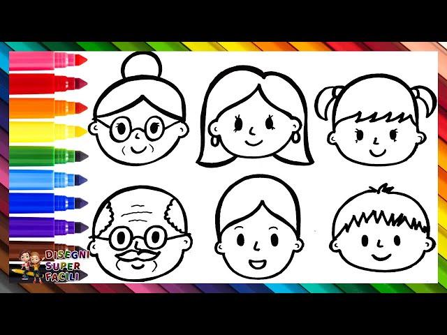 Disegnare e Colorare una Famiglia: Nonni, Genitori e Bambini  Disegni per Bambini