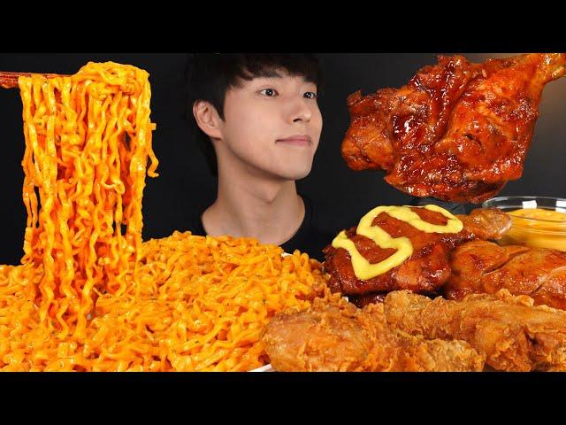 ASMR MUKBANG BBQ CHICKEN & CARBO FIRE NOODLES & FRIED CHICKEN MUKBANG