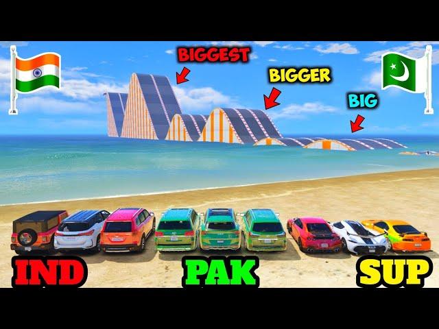 GTA V INDIA VS PAKISTAN VS SUPER CARS BIG BIGGER BIGGEST WATER BUMP CHALLENGE | Gta 5 Gameplay