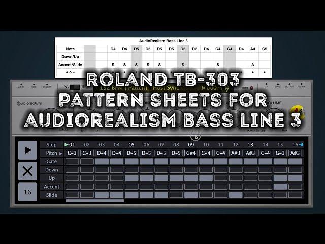Roland TB-303 pattern sheets for AudioRealism Bass Line 3 – ABL3