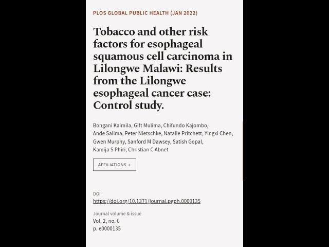 Tobacco and other risk factors for esophageal squamous cell carcinoma in Lilongwe Mal... | RTCL.TV