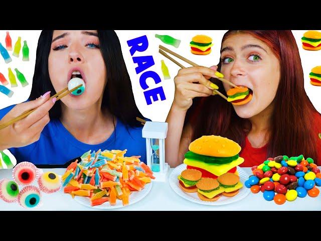 ASMR CANDY RACE WITH CHOPSTICKS | EATING SOUNDS LILIBU