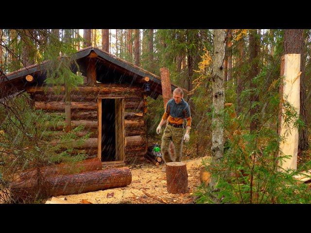 I built a hut in the wild forest. From start to finish. First experience.