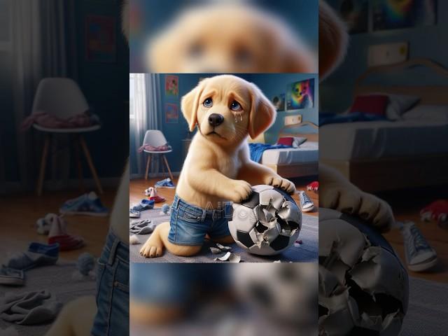 Cute Puppy just wants to play football, but parents... #ai #dog #cute #funnyvideo #aidog