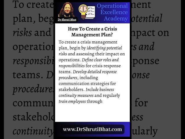 How To Create a Crisis Management Plan | Step-by-Step Guide for Business Resilience| Dr. Shruti Bhat